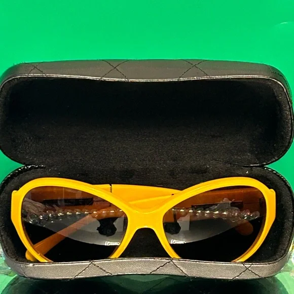 CHANEL Vibrant Yellow Sunglasses w/Quilted Black Case and Dustbag CHANEL Vibrant Yellow Sunglasses w/Quilted Black Case and  main image 2